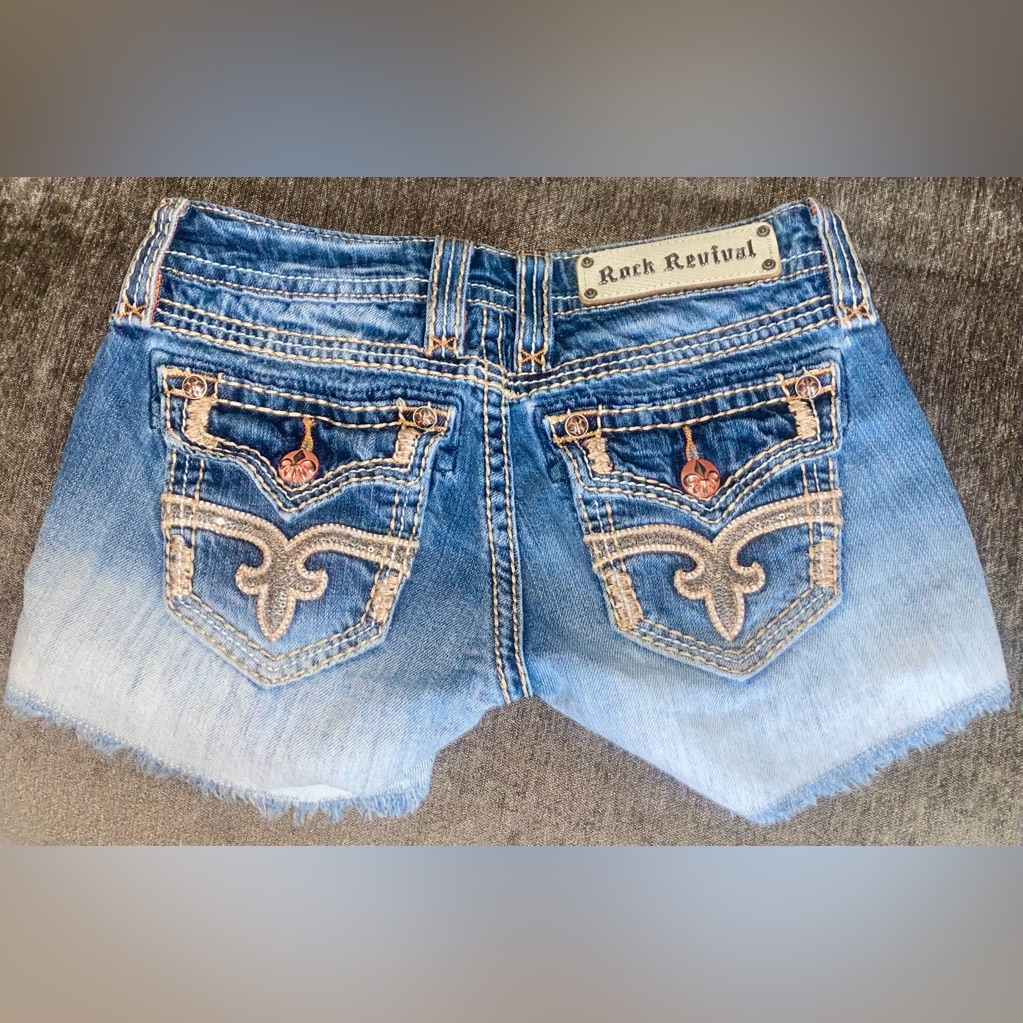 Rock Revival Angie Shorts Sequins Flap Pocket Gradient Ombre Factory Frayed 25